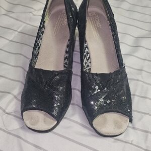 TOMS Women's Black Sequin Peep Toe Shoes